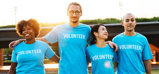 Volunteers in Blue Shirts