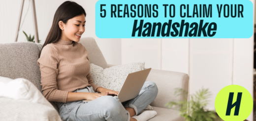 image says 5 reasons to claim your handshake (platform)