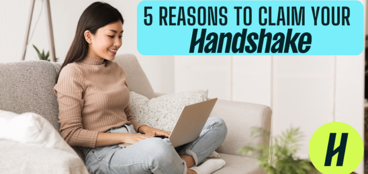 image says 5 reasons to claim your handshake (platform)