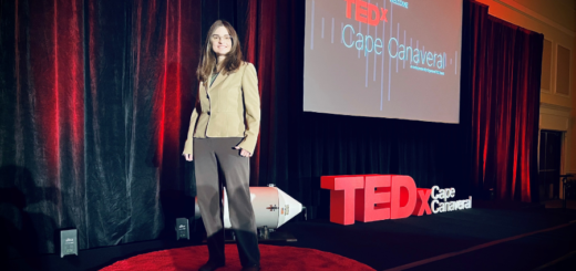 image of Casey Covel ad the Cape Canaveral TedX event speaking